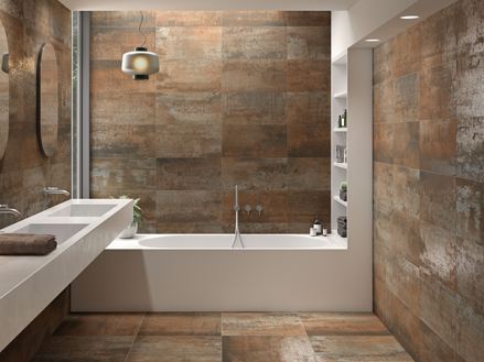 Les carreaux imitation béton Iron Copper pour un effet métallique dans la salle de bain